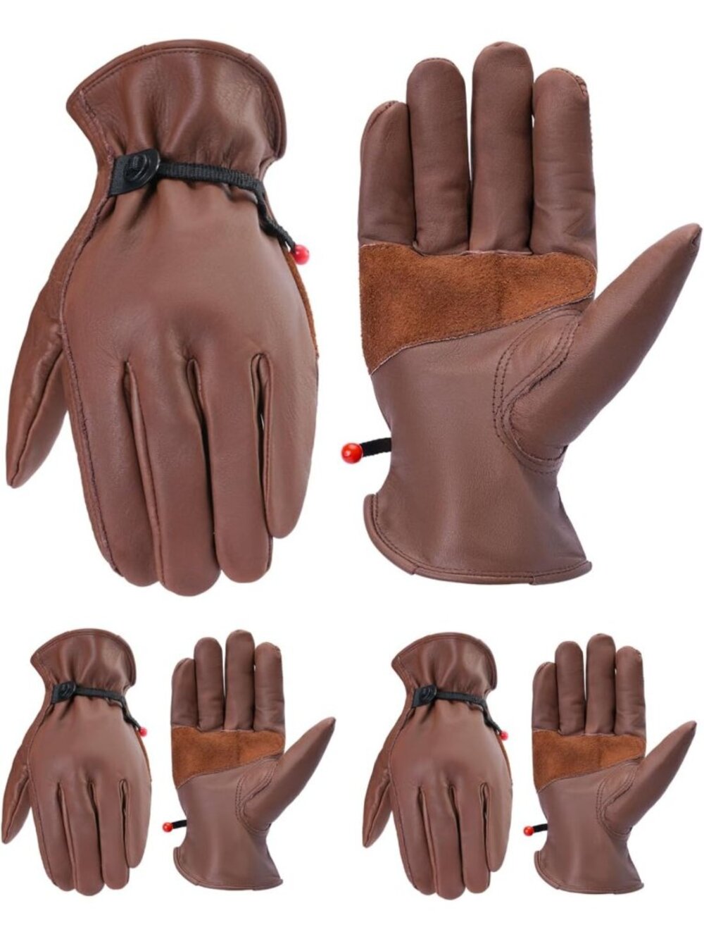 3 Pairs Cowhide Leather Work Gloves for Men & Women - Gardening, Construction